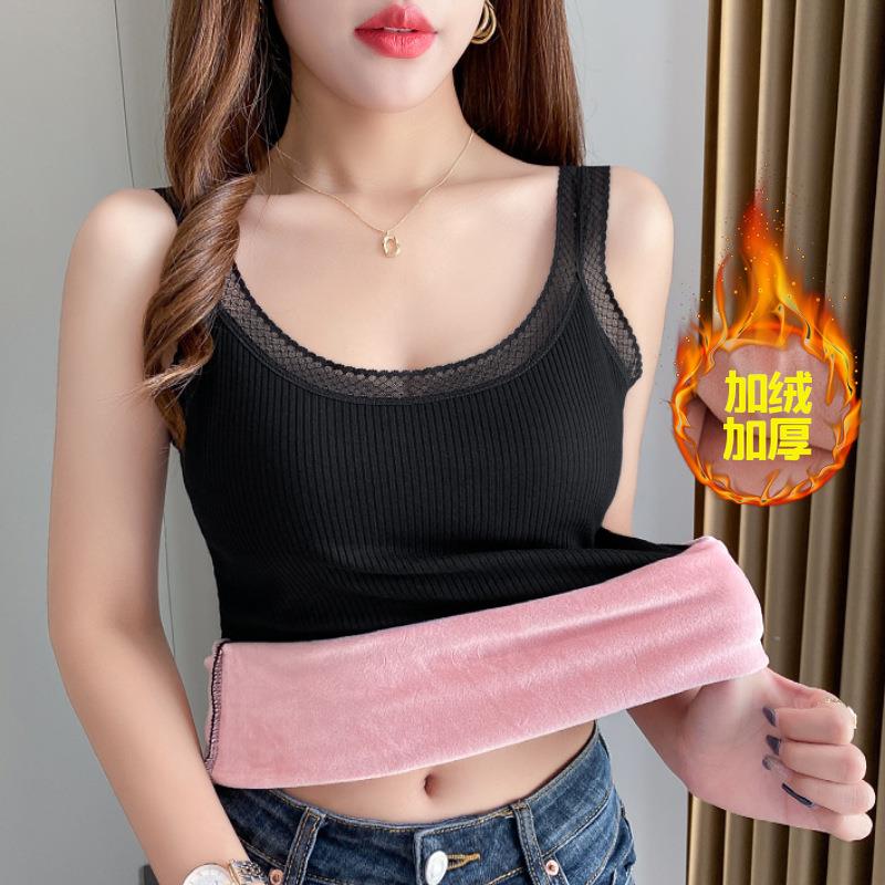 秋冬保暖背心女加绒加厚新款西装吊带内搭打底衫螺纹上衣1130z