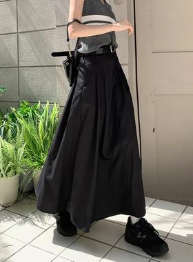 春季梨型身材黑色半身裙秋大码百褶裙胖高腰遮胯显瘦长裙到0115k