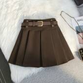 春毛呢半身裙短款 百褶裙高腰A字裙学院风修身 显瘦气质小个0206r