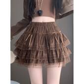 芭蕾风蕾丝网纱蛋糕半身裙女春秋新款 高腰显瘦防走光a字蓬蓬0128r