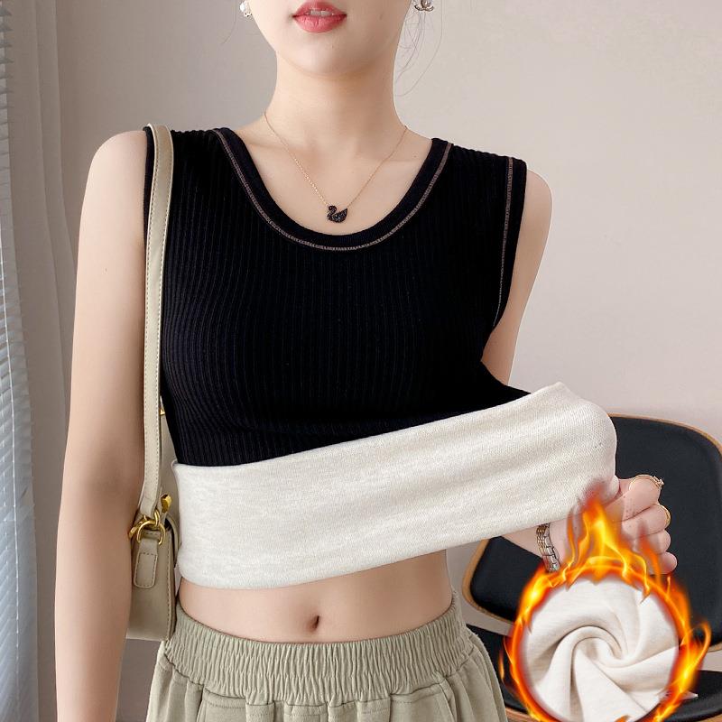 秋冬保暖背心女加绒加厚2025新款双层内搭修身上衣大码打底1130z