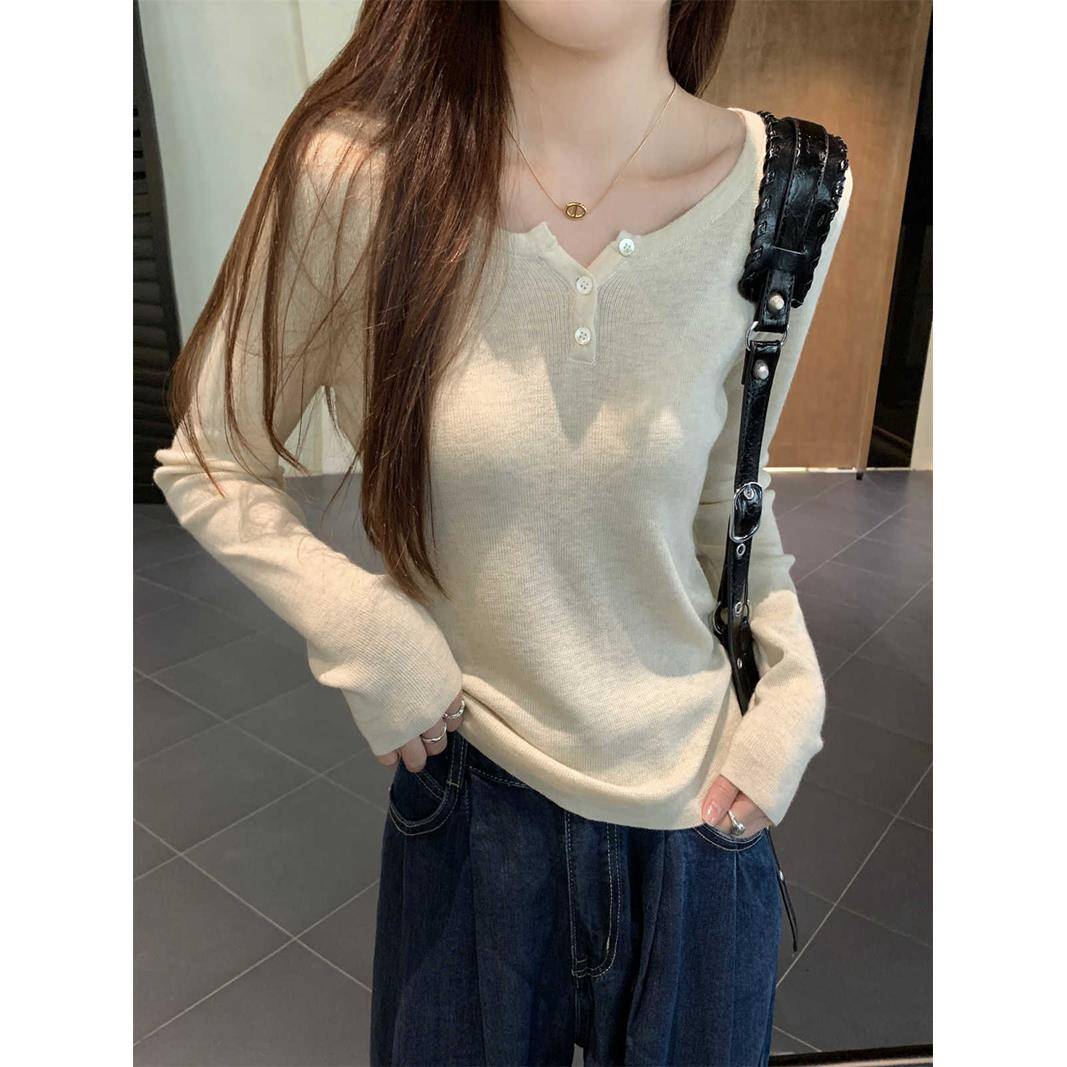 秋冬早新款半开领温柔系气质百搭针织打底衫女内搭长袖上衣1208z