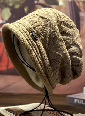 秋冬季毛线帽子女款保暖2025新款时尚大头围显脸小堆堆帽洋1128n