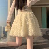 芭蕾风网纱蛋糕半身裙女春松紧高腰显瘦防走光a字百褶蓬蓬0206r