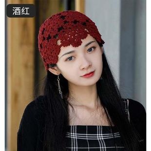 帽子女时髦洋气高端春天戴的镂空针织压遮白发蕾丝覆古唯美0122w