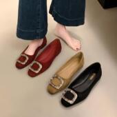 法式 温柔风软底晚0128r 新款 尖头气质水钻方扣单鞋 女2026年春秋季