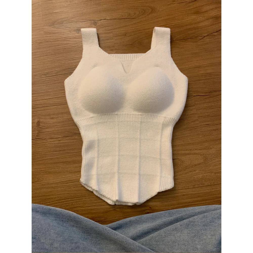 针织毛线保暖背心女免穿文胸内搭打底冬季加厚带胸垫漫画杯1209w