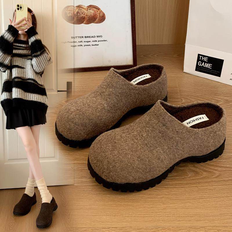 春秋厚底勃肯包头半拖鞋女2026外穿懒人一脚蹬内增高毛呢加0113z,女鞋,勃肯鞋/软木鞋,淘宝优惠券,粉丝福利购,淘宝优惠卷