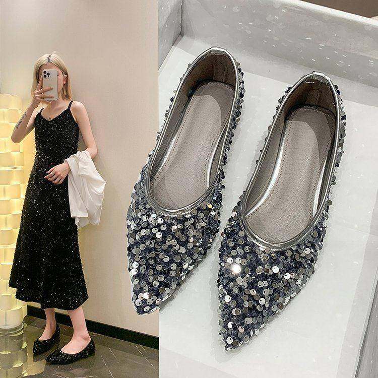 春秋高端法式女式尖头平底鞋新的浅口晚勺鞋亮片豆豆鞋0125z,女鞋,勃肯鞋/软木鞋,淘宝优惠券,粉丝福利购,淘宝优惠卷