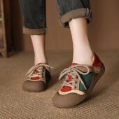 系带运动覆古圆头平底德训单鞋 2026春季 新款 软底防0130r