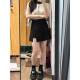 女士短裙加码 梨形身材黑色开叉套装 夏季 胖毫米盖腹显瘦高腰a0206r
