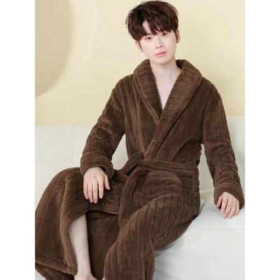 冬季加厚珊瑚绒睡袍冬季中长款浴袍晨袍加绒睡衣家居服1213w