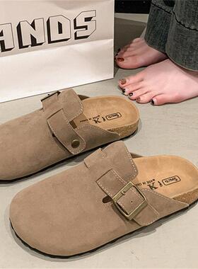 女春单勃肯鞋厚底包头半拖鞋外穿2026新款季一脚蹬懒人磨砂0123k