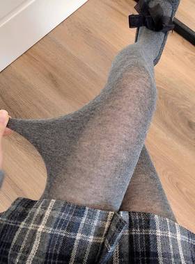 秋冬烟灰色连裤袜女薄款显瘦微透深灰色打底裤袜浅灰丝袜1013z