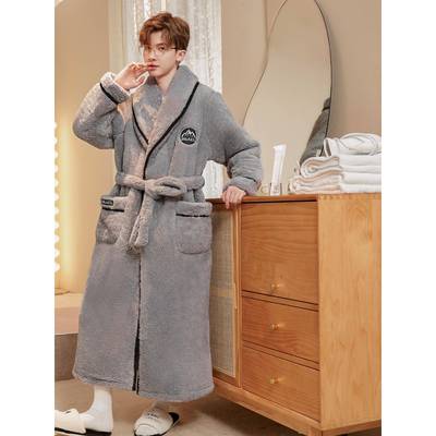 男士浴袍冬季珊瑚绒加厚加绒2025新款睡衣睡袍男款长袍冬1111w