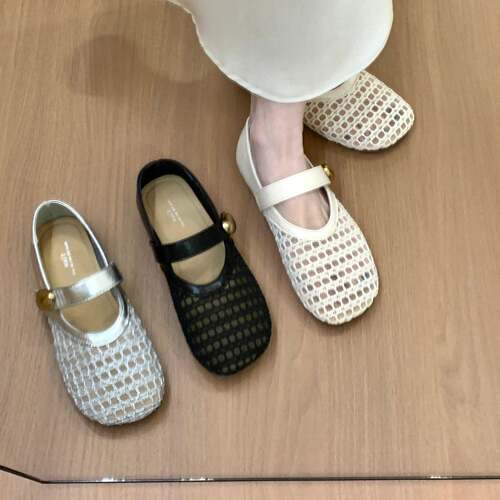 平底网面透气勃肯鞋包头凉鞋女2026新款夏季配裙子玛丽珍浅0625z