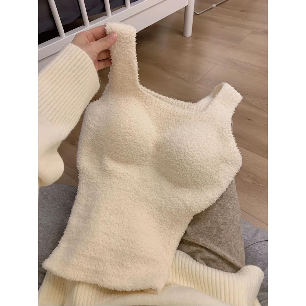 白色背心女24新款冬带胸垫保暖内衣加绒加厚内搭打底上衣1209w