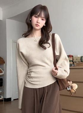 大码2026春秋新款感斜肩长袖针织衫女胖mm收腰显瘦打底衫上0110w