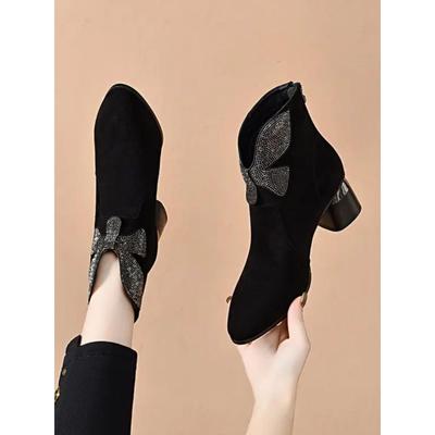 秋冬高档女短靴品牌2025新款季尖头磨砂粗跟中跟皮鞋小踝靴1123u