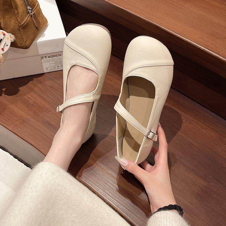 春秋白色法式圆头平底浅口单鞋女2026配裙子覆古软底玛丽珍0125z,女鞋,勃肯鞋/软木鞋,淘宝优惠券,粉丝福利购,淘宝优惠卷