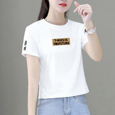 2025新款宽松显瘦正肩t恤女短袖字母印花小个子短款上衣夏季0716z