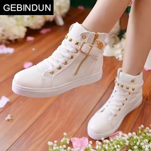 潮测拉链短靴秋季 休 女鞋 GEBINDU新款 子韩版 鞋 高帮帆布鞋 板鞋