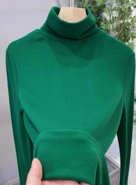 双面德国绒绒堆领春女底衬衫衬里加厚暖顶绿色高领长袖t1229w