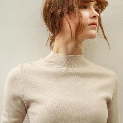 高领打底衫女2025新款秋冬洋气上衣修身内搭针织衫黑色中领1203r