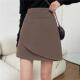 大码 不规则半身裙春秋短裙遮跨显瘦咖色a字裙胖mm高腰褶皱包0128r