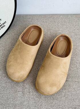 女春单勃肯鞋包头半拖鞋秋2026新款外穿平底休闲黄色丑萌懒0123k