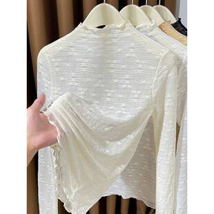 饰薄纱提花网底衫 2026新款 0325z 女式 春夏半龟领蕾丝内衫