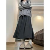 胖妹高腰a字修身 糯米裙春冬新款 加码 伞裙中长针织裙0206r