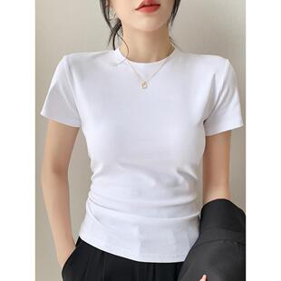 春款白色右肩t恤女式短袖2026新款修身圆领t恤基本百搭上0207z