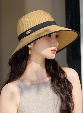 春季2026新渔夫帽妇女拉菲亚帽大沿优雅的防晒太阳帽度假海0107z