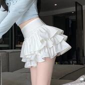 芭蕾风白色蛋糕裙半身裙女春款 小个子高腰显瘦荷叶边蓬蓬0206r