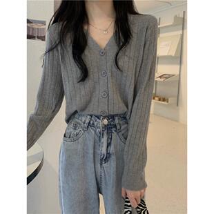 夹克1220z 感新颖V领毛衣利基开衫 秋冬年女式 针织下摆衬衫