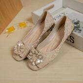 女百搭2026春季 韩版 珍珠搭扣平底瓢鞋 浅口单鞋 软底豆豆鞋 女0130w