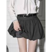 灰色花苞裙灯笼半身裙女春季 小个子短裙高腰显瘦防走光a字蓬0206r