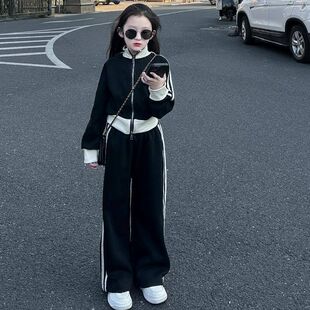 女童2026新款时尚儿童休闲大童春装运动套装开衫外套阔腿裤两件套