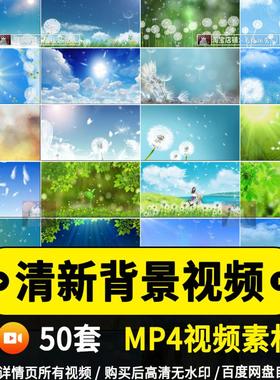 清新唯美天空蓝天薄公英绿色叶子视频背景舞台led动态视频mp4素材