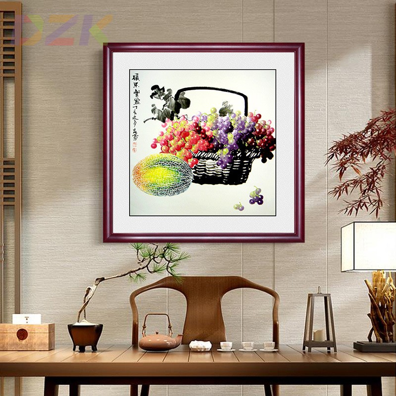 中式餐厅水果斗方装饰画正方形挂画客厅玄关墙壁背景画一件代发c6图片