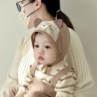 婴儿帽子春秋季薄款宝宝男新生儿囟门帽冬季护耳帽外出套头帽胎帽