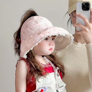 婴幼儿夏季薄款女宝宝防晒帽子儿童防紫外线遮阳帽大檐透气空顶帽