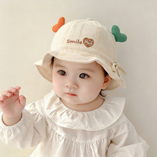 宝宝帽子春秋薄款渔夫帽婴幼儿夏季遮阳防晒盆帽儿童可调节太阳帽