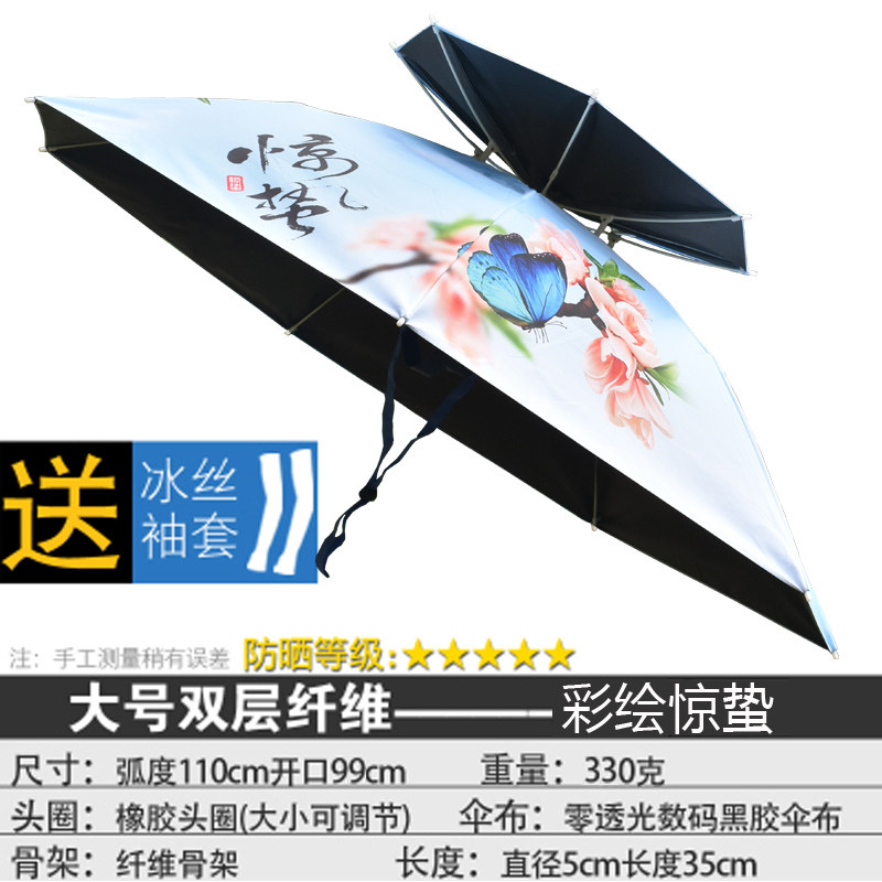 19新款钓鱼伞帽头戴式雨伞防晒折叠大号雨伞帽户外遮阳双层防风i.