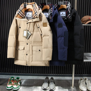 HK鼎奢高端!90白鸭绒!冬季情侣款蓬松保暖连帽工装中长款羽绒服