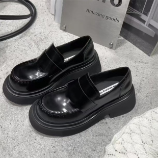 单鞋 WM6欧洲站2026春款 英伦风圆头厚底乐福鞋 百搭时尚 真皮女鞋