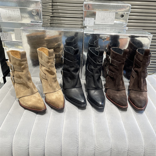 乐魔欧洲站秋款磨砂真皮高跟短靴