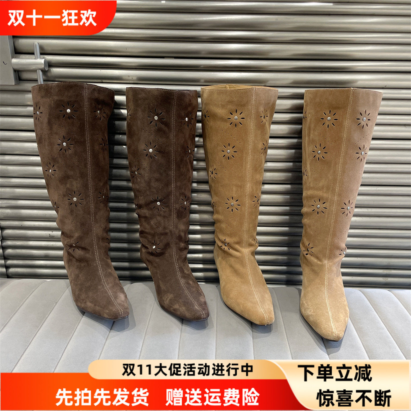 乐魔秋冬款磨砂真皮时装高筒靴女