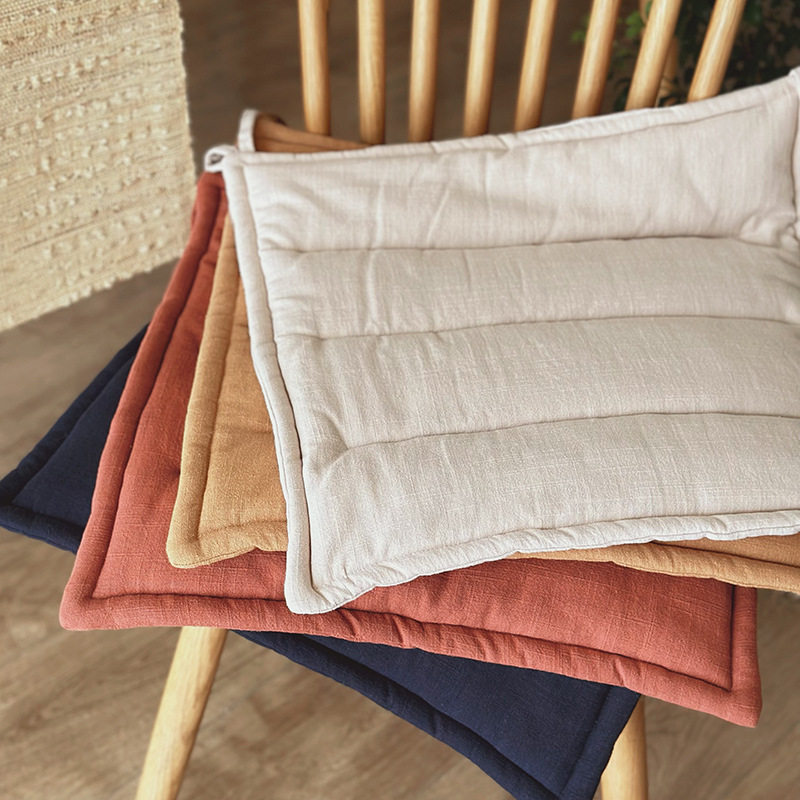 透气简约棉麻坐垫四季通用办公室纯色椅子垫高级感防滑餐椅垫日系